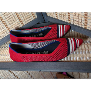 Retired Rothy's The Point in Cherry Red w/ Stripe Cap Toe